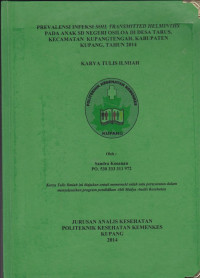 Image of Prevalensi infeksi soil transmitted helminths pada anak SD negeri Osiloa di Desa Tarus, Kecamatan Kupang Tengah, Kabupaten Kupang tahun 2014