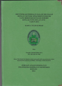 Image of Identifikasi formalin dalam mie basah dengan metode spektroforometri yang beredar di pasar oebobo kota Kupang bulan Juni tahun 2014